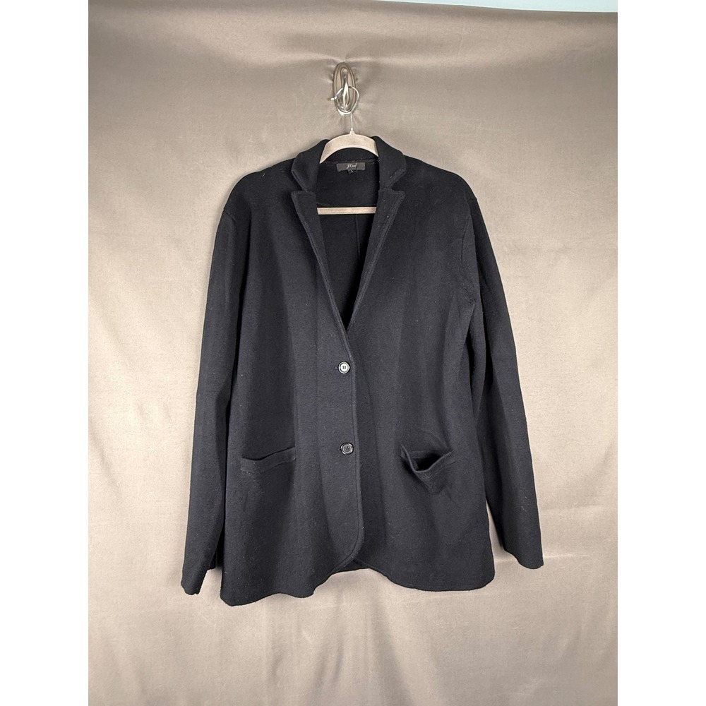 J.Crew Sweater Blazer Women Large Black Merino Wool Blend Two Button Knit Jacket